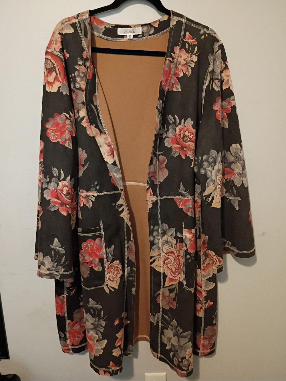 Anthropologie Solitaire Faux Suede Floral Long Jacket
